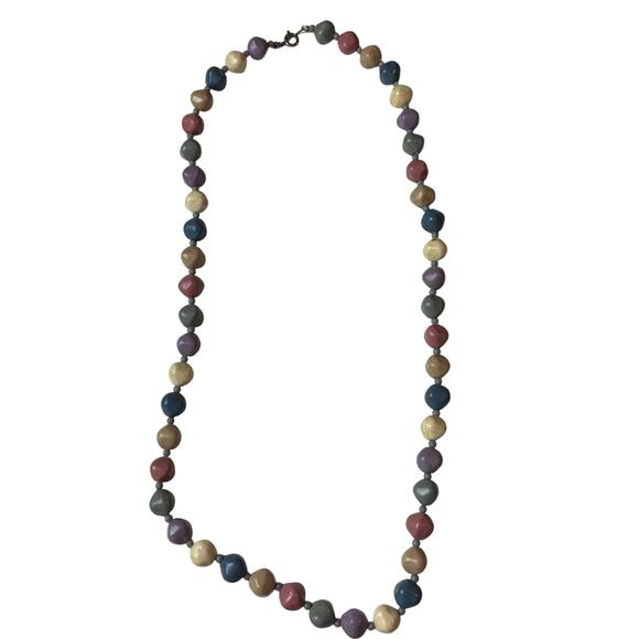 11" Multicolor Boho Hippi Necklace Muted Earth Tone Smooth Rock Pebbles Teacher - Picture 2 of 7